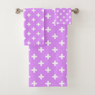 White polka crosses on lilac bath towel set