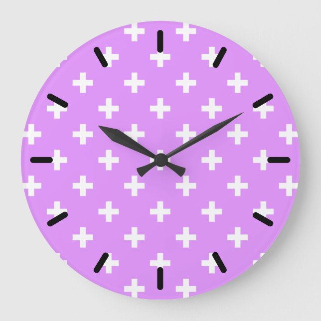 White polka crosses on lilac large clock (Front)