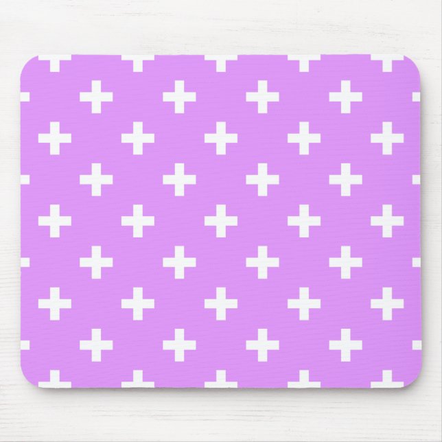 White polka crosses on lilac mouse pad (Front)