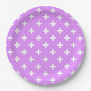 White polka crosses on lilac paper plate