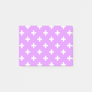 White polka crosses on lilac post-it notes