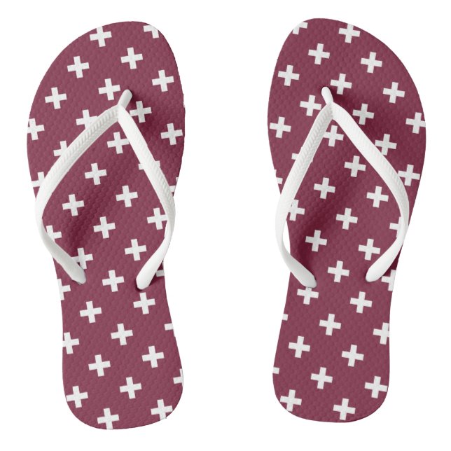 White polka crosses on mulberry jandals (Footbed)