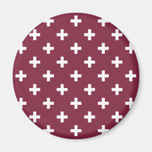 White polka crosses on mulberry magnet