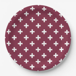 White polka crosses on mulberry paper plate