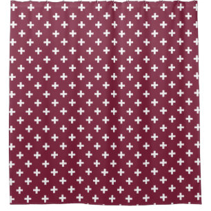 White polka crosses on mulberry shower curtain