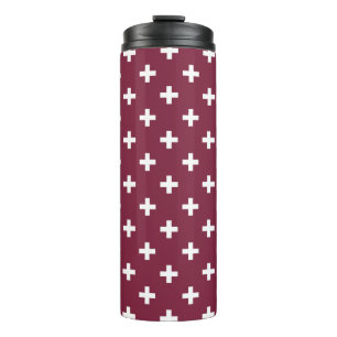 White polka crosses on mulberry thermal tumbler