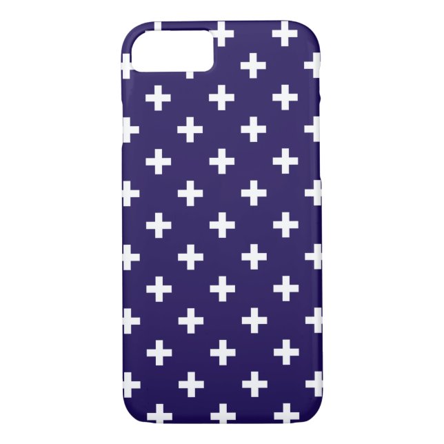 White polka crosses on navy blue Case-Mate iPhone case (Back)