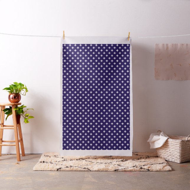 White polka crosses on navy blue fabric (In Situ)