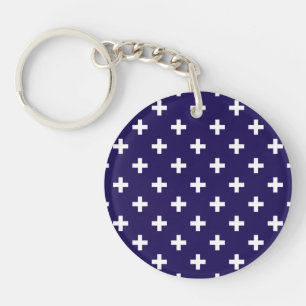 White polka crosses on navy blue key ring