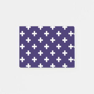 White polka crosses on navy blue post-it notes