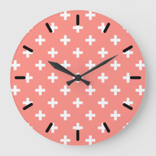 White polka crosses on peach large clock