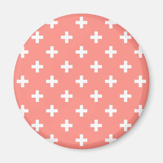White polka crosses on peach magnet (Front)