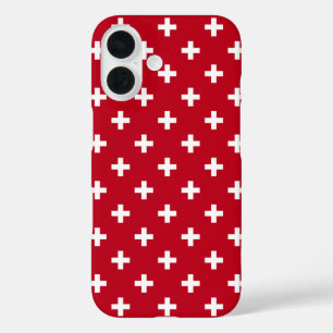 White polka crosses on red iPhone 16 case