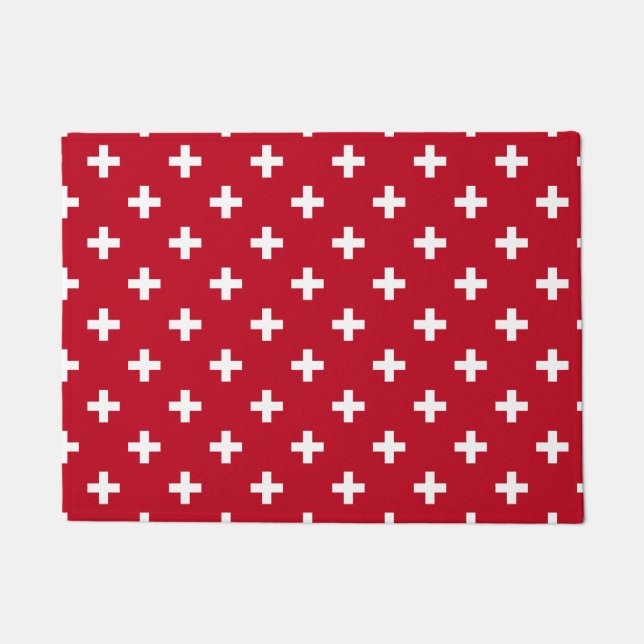 White polka crosses on red doormat (Front)