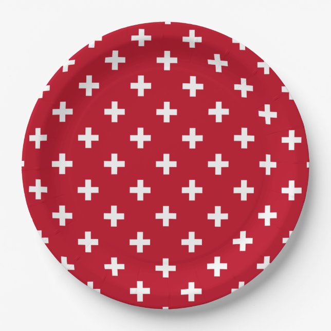 White polka crosses on red paper plate (Front)