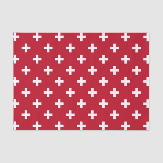 White polka crosses on red tissue paper (Front)
