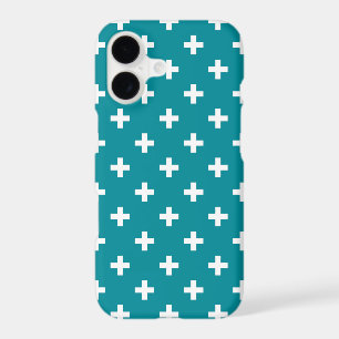 White polka crosses on teal