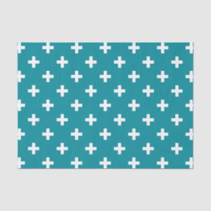 White polka crosses on teal tissue paper