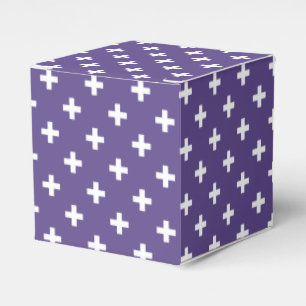 White polka crosses on ultra violet favour box