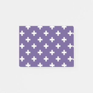 White polka crosses on ultra violet post-it notes