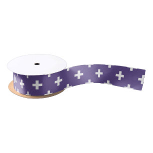 White polka crosses on ultra violet satin ribbon