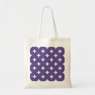 White polka crosses on ultra violet tote bag