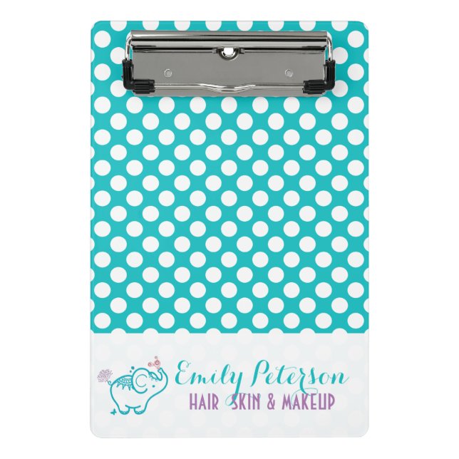 White Polka Dot And Turquoise Background Mini Clipboard (Front)