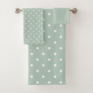 White Polka Dot Green Bath Towel Set