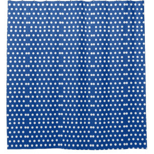 White Polka Dot on Blue Background Shower Curtain
