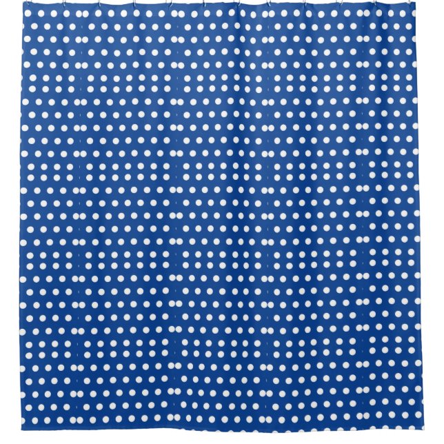 White Polka Dot on Blue Background Shower Curtain (Front)