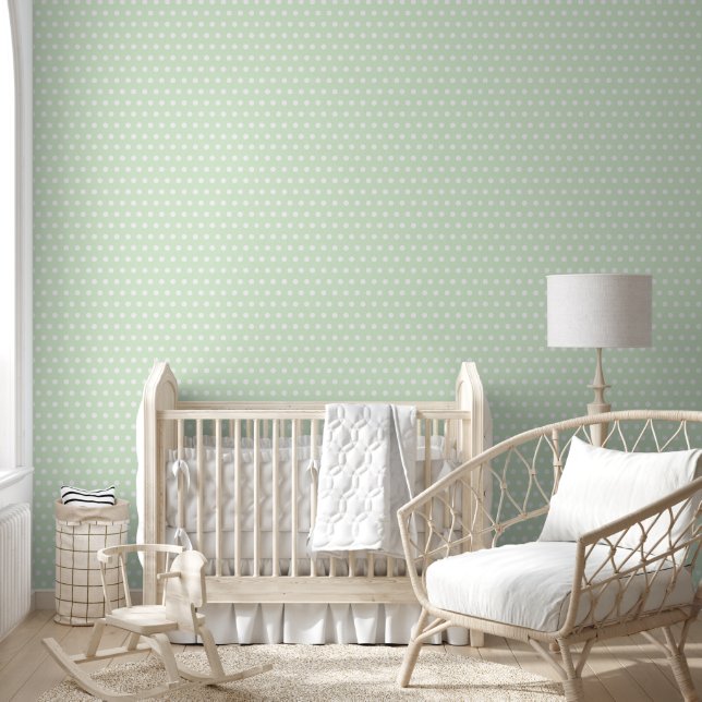 White Polka Dot on Pale Green Pattern Wallpaper (Kids)