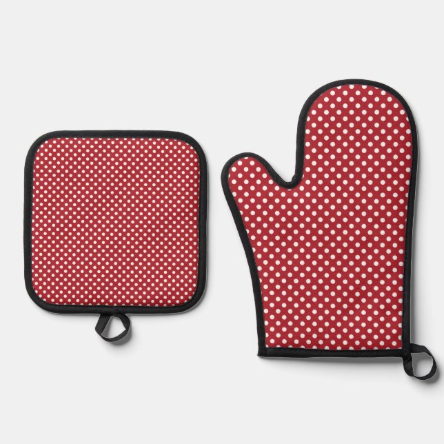 White Polka Dot On Red  Oven Mitt & Pot Holder Set (Front)