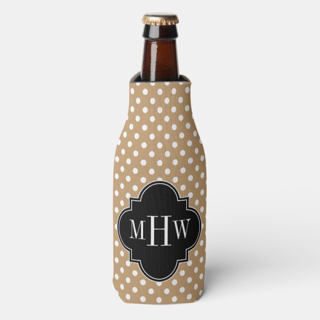 White Polka Dots 3I Monogram Bottle Cooler (Bottle Front)