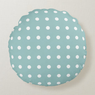 White Polka Dots Geometric Pattern Eggshell Blue Round Cushion