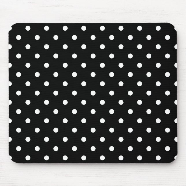 white polka dots in black mouse pad (Front)