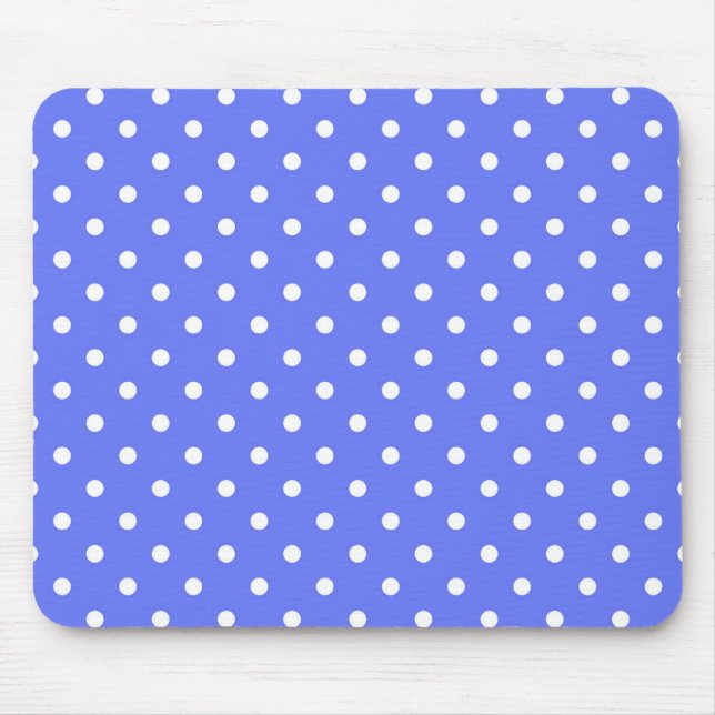 white polka dots in blue background. mouse pad (Front)
