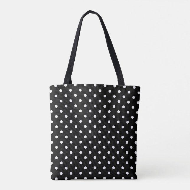 White polka dots medium on black tote bag (Back)