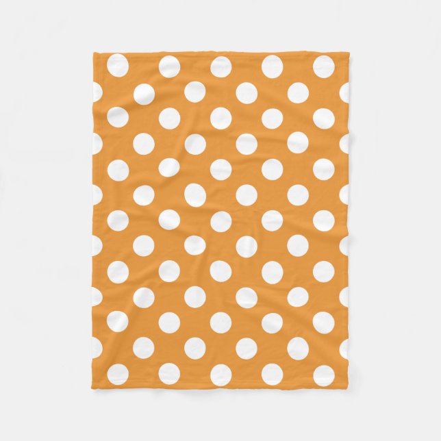 White polka dots on amber fleece blanket (Front)