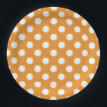 White polka dots on amber paper plate<br><div class="desc">White polka dots on amber</div>