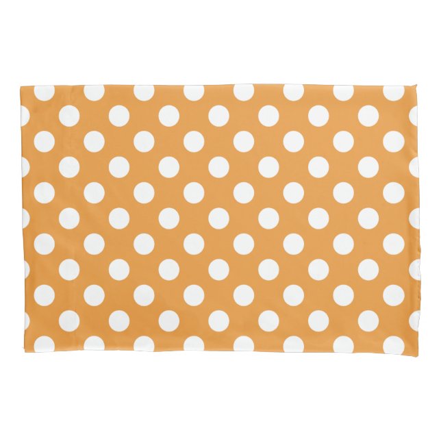 White polka dots on amber pillowcase (Front)