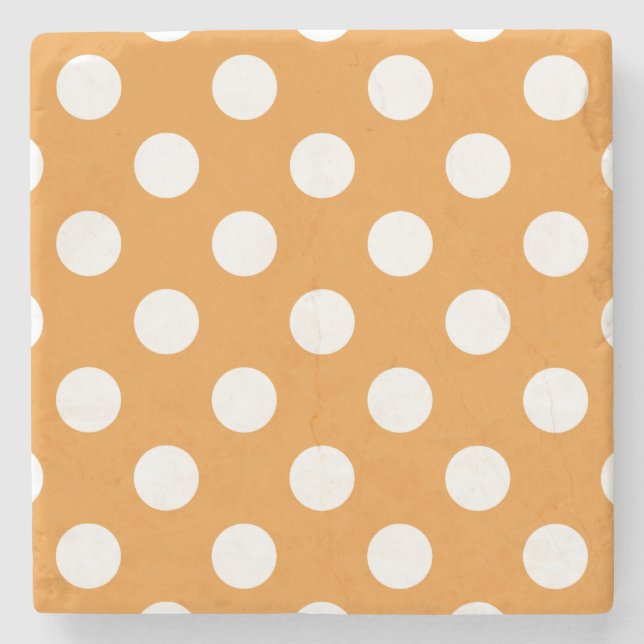 White polka dots on amber stone coaster (Front)