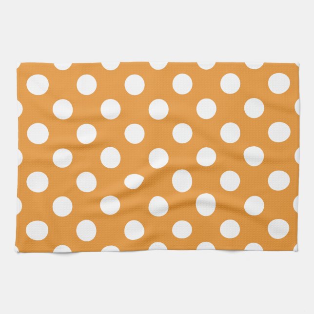 White polka dots on amber tea towel (Horizontal)