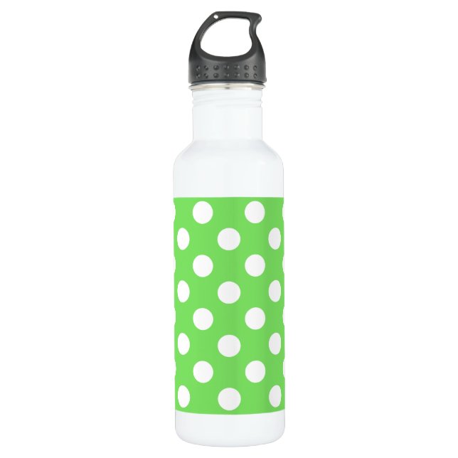 White polka dots on apple green 710 ml water bottle (Front)