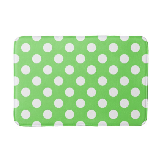 White polka dots on apple green bath mat (Front)