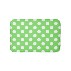 White polka dots on apple green bath mat