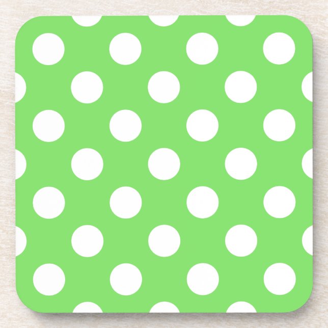 White polka dots on apple green coaster (Front)