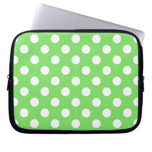 White polka dots on apple green laptop sleeve