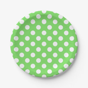 White polka dots on apple green paper plate