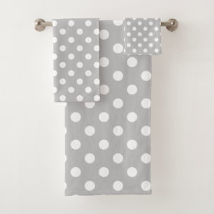 White Polka Dots on Ash Grey Bath Towel Set