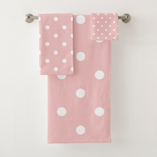 White Polka Dots on Baby Pink Bath Towel Set